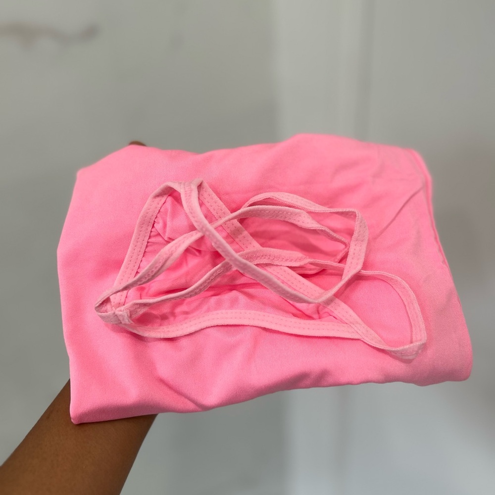 Pink Two Piece Stunning Spaghetti Strap Mini Slip Dress with G-String - Picture 3 of 3